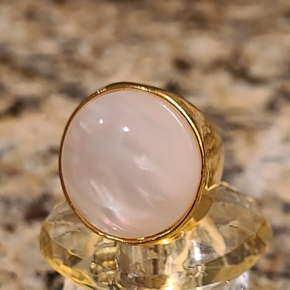 Mother Of Pearl Titanium Gold Plated Chunky Ring - Picture 13 of 16
